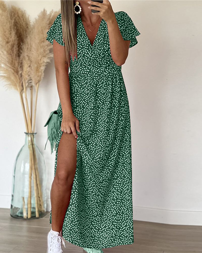 Isa | Robe longue imprimée à encolure en V