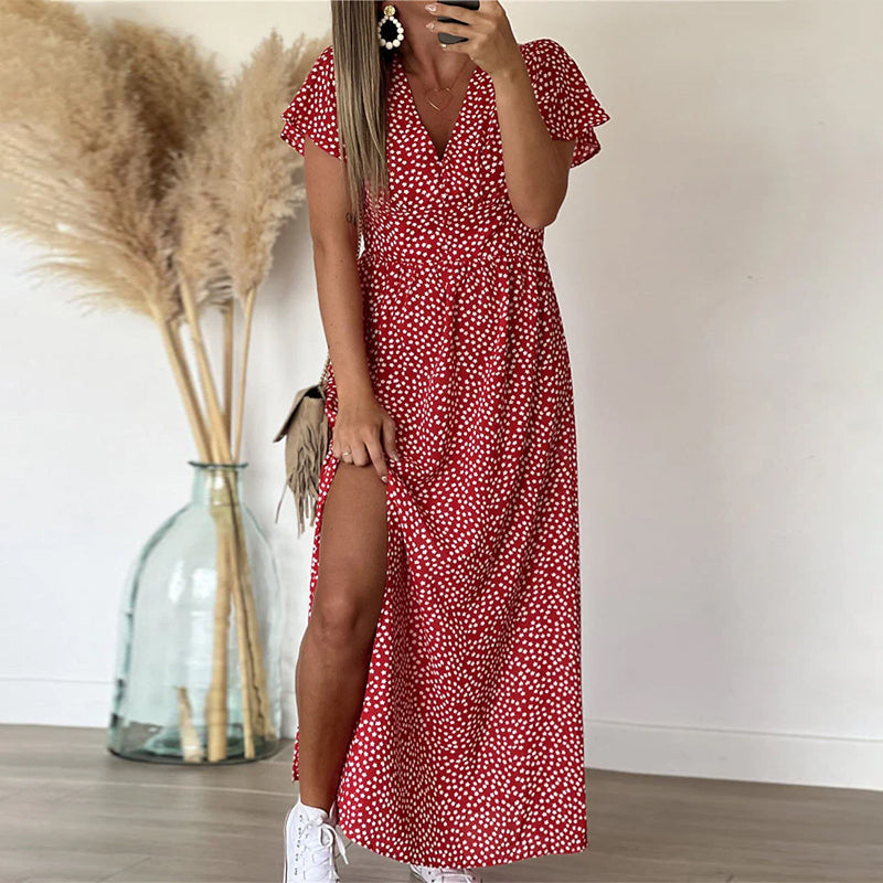Isa | Robe longue imprimée à encolure en V