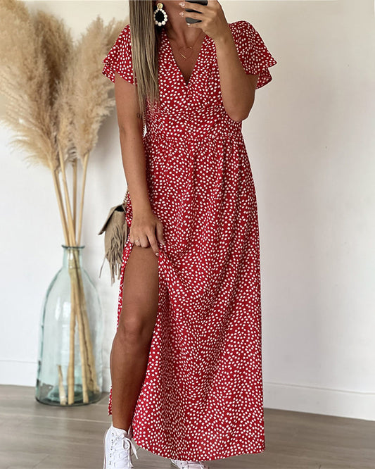 Isa | Robe longue imprimée à encolure en V