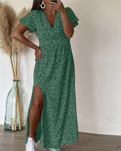 Isa | Robe longue imprimée à encolure en V