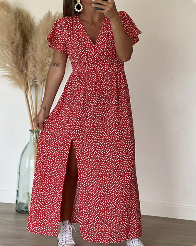 Isa | Robe longue imprimée à encolure en V