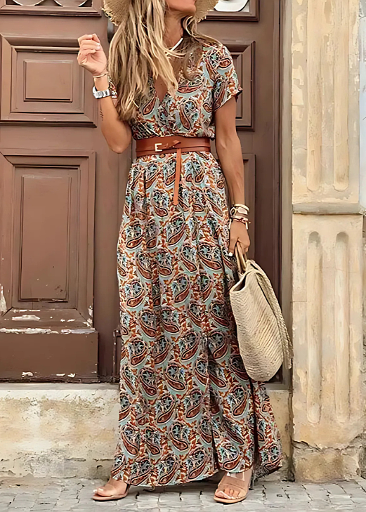 Maëlle | Robe longue bohème à taille froncée